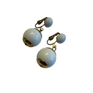 Mod clip on earrings white beads & gold tone finishes vintage 1970’s runway chic
